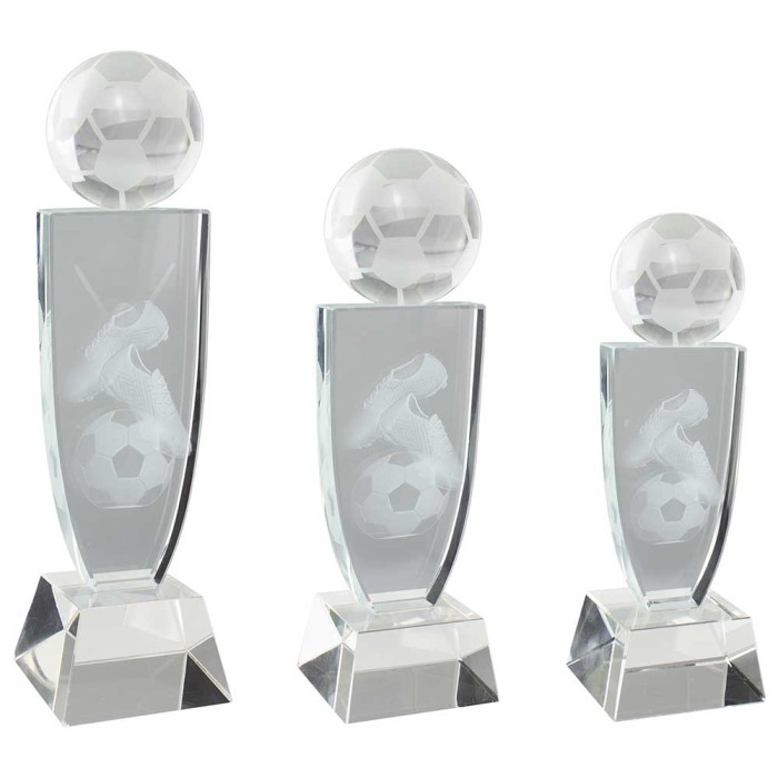 REFLEX CRYSTAL FOOTBALL TROPHY -  3 SIZES - 18CM - 24CM